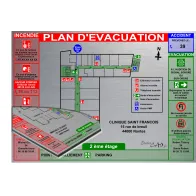 Plan d'évacuation Hôpital A3 support Dibond Alu 60x40cm