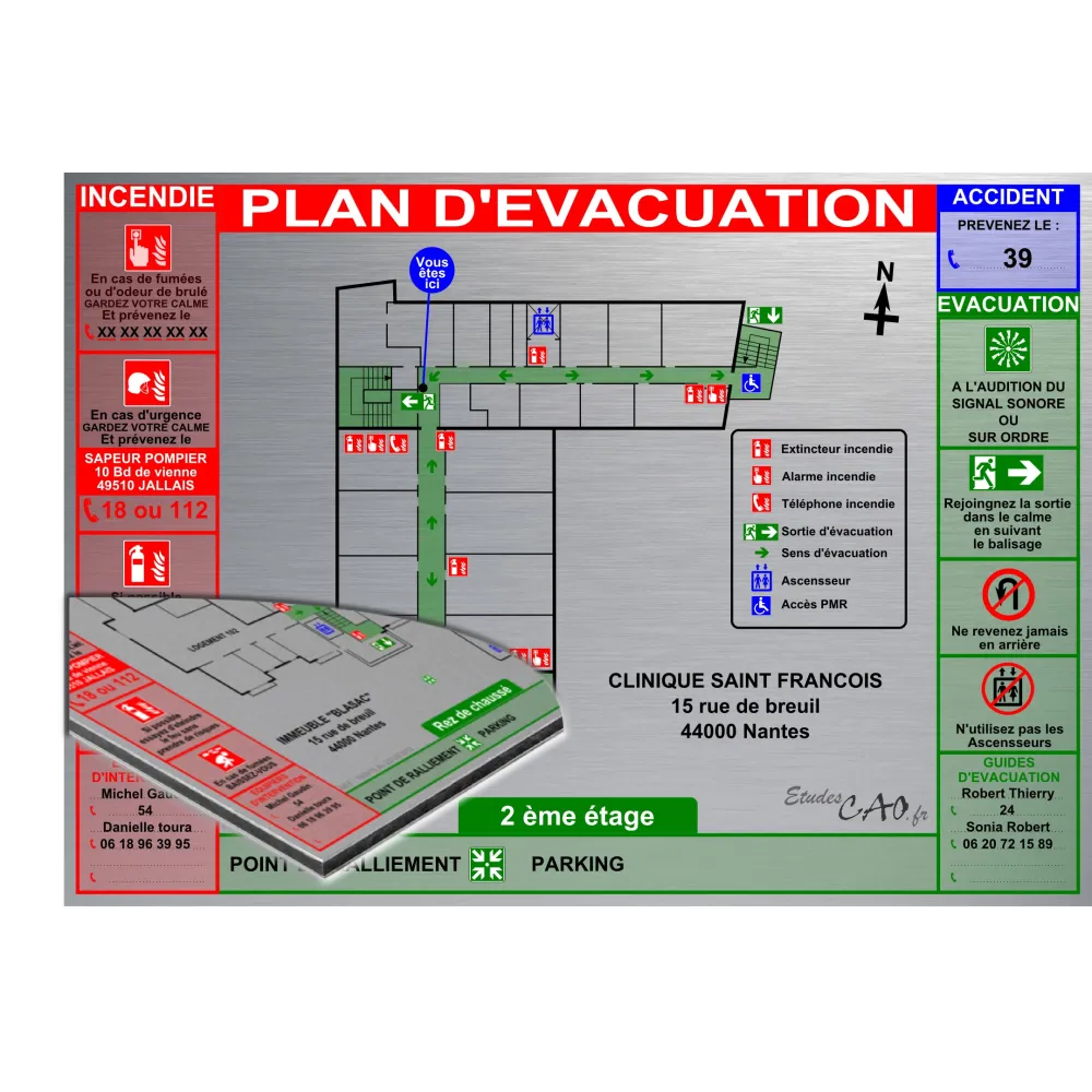 Plan d'évacuation Hôpital A3 support Dibond Alu 60x40cm Plan d'évacuation Hôpital A3 support Dibond Alu 60x40cm