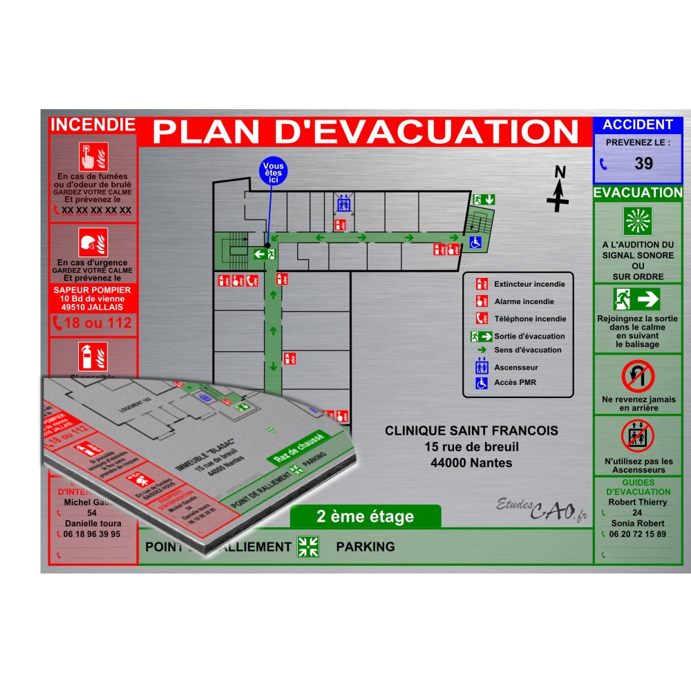 Plan d'évacuation Hôpital A3 support Dibond Alu 60x40cm Plan d'évacuation Hôpital A3 support Dibond Alu 60x40cm