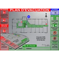 Plan d'évacuation BUREAU A3 support Dibond Alu 60x40cm
