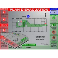 Plan d'évacuation BUREAU A3 support Dibond Alu 60x40cm