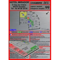 Plan d'évacuation chambre support Dibond Alu 40x20cm