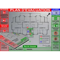 Plan d'évacuation HABITATIONS A3 support Dibond Alu 60x40cm