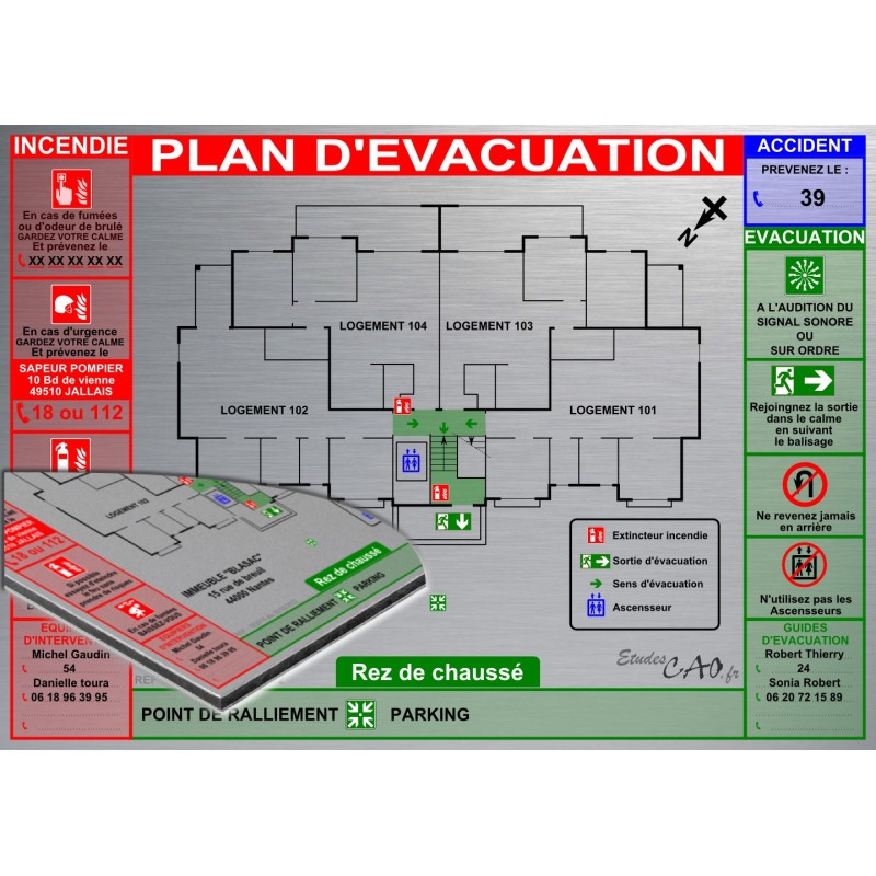 Plan d'évacuation HABITATIONS A3 support Dibond Alu 60x40cm