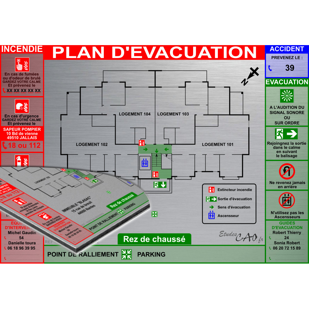 Plan d'évacuation HABITATIONS A3 support Dibond Alu 60x40cm Plan d'évacuation HABITATIONS A3 support Dibond Alu 60x40cm