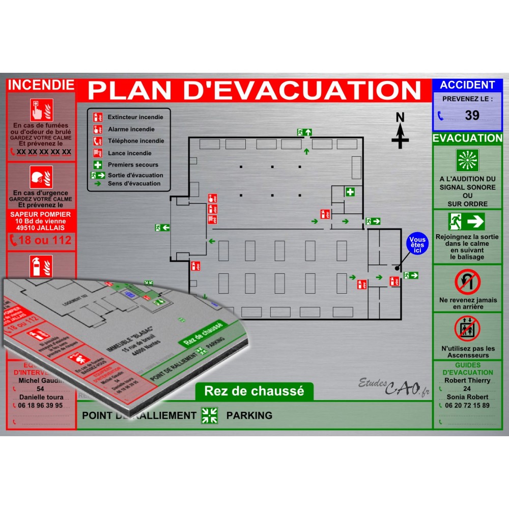 Plan d'évacuation USINES A3 support Dibond Alu 60x40cm