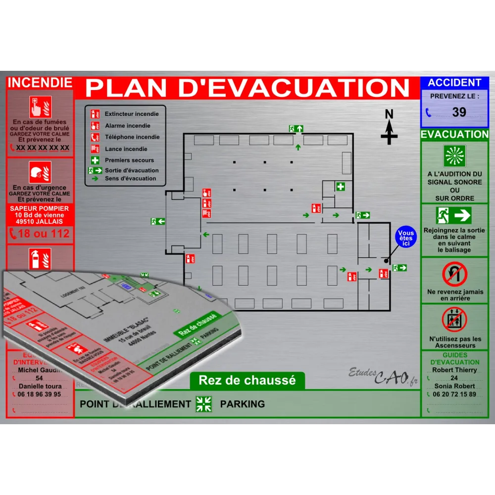 Plan d'évacuation USINES A3 support Dibond Alu 60x40cm