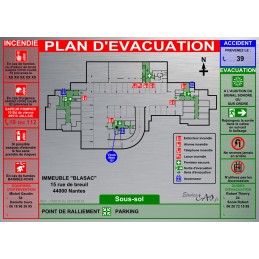 Plan d'évacuation PARKINGS A3 support Dibond Alu 60x40cm