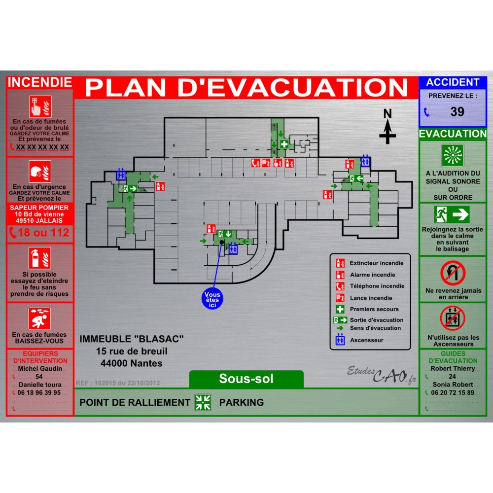 Plan d'évacuation PARKINGS A3 support Dibond Alu 60x40cm