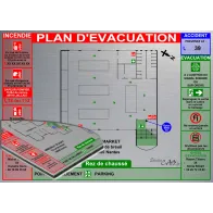 Plan d'évacuation MAGASINS A3 support Dibond Alu 60x40cm