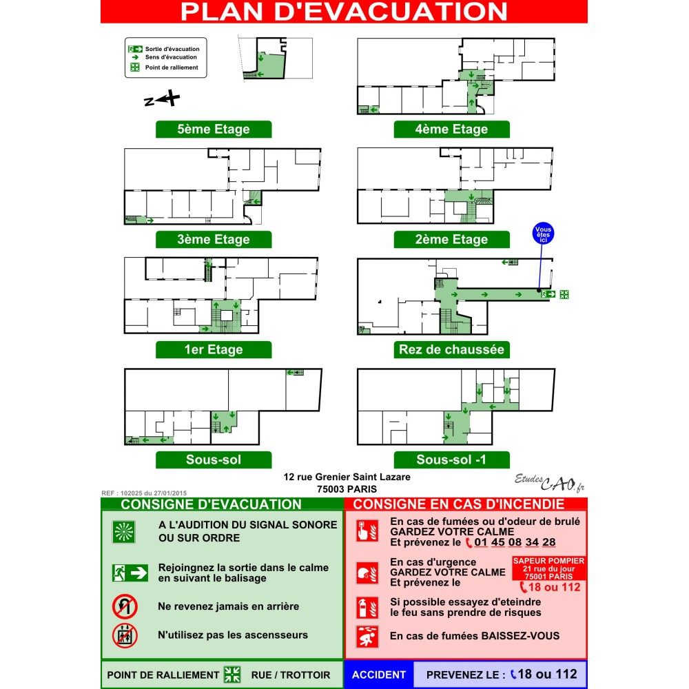 Plan d'évacuation HABITATIONS A2V plastifié