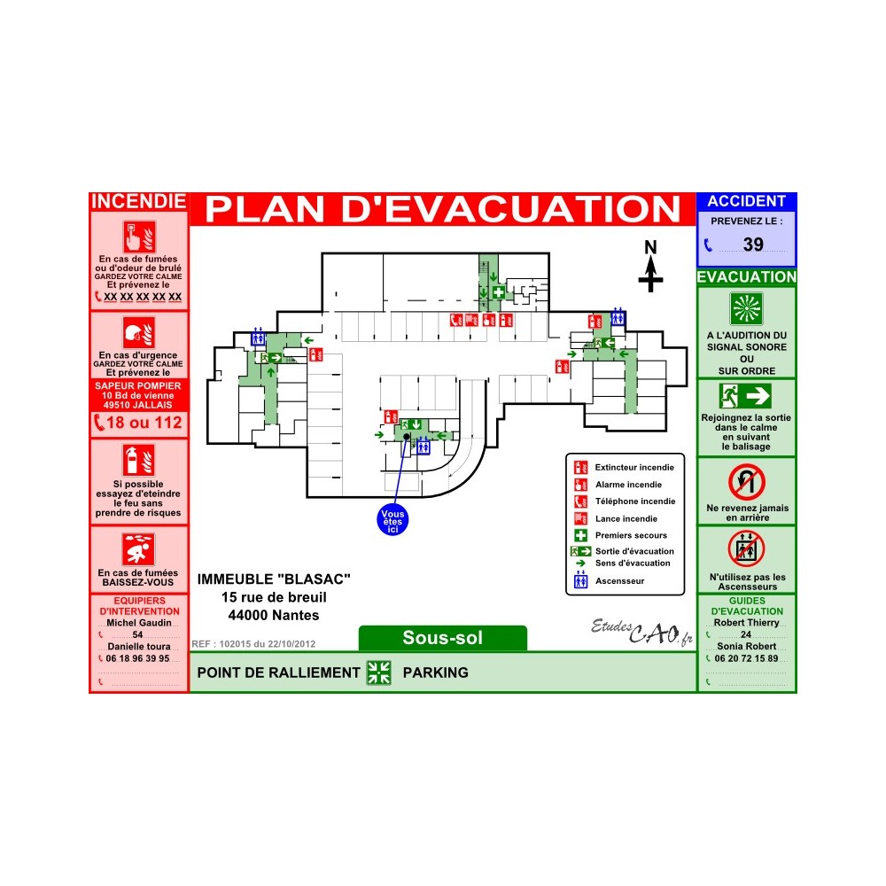 Plan d'évacuation pour parking