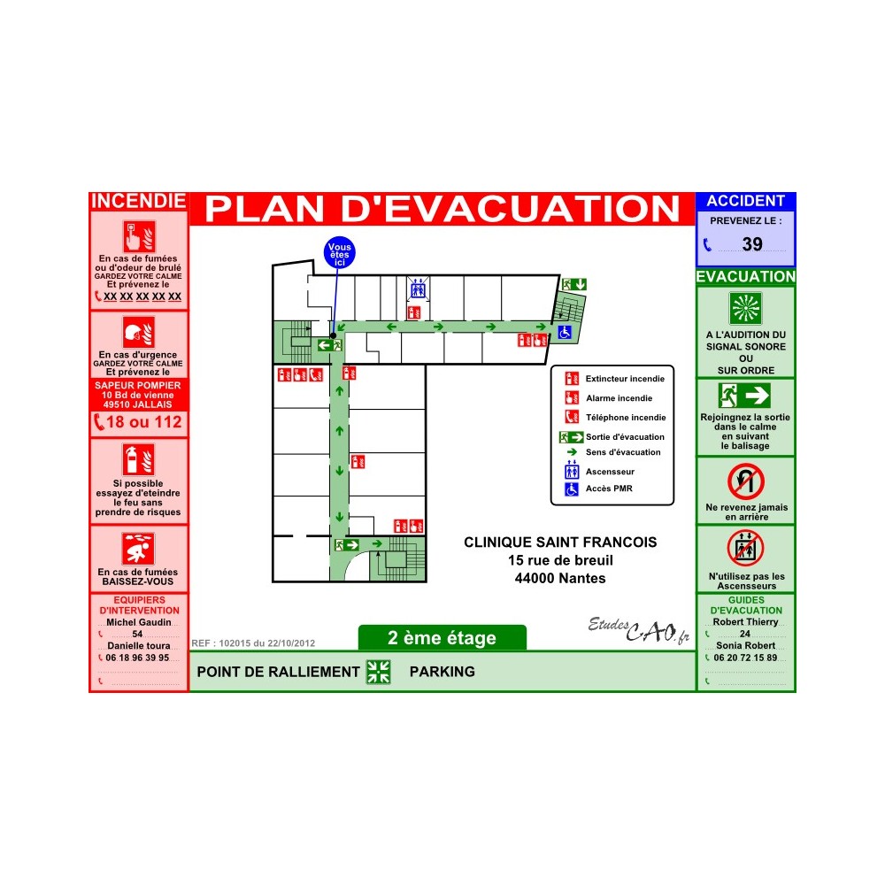 Plan d'évacuation hôpitaux A3 plastifié