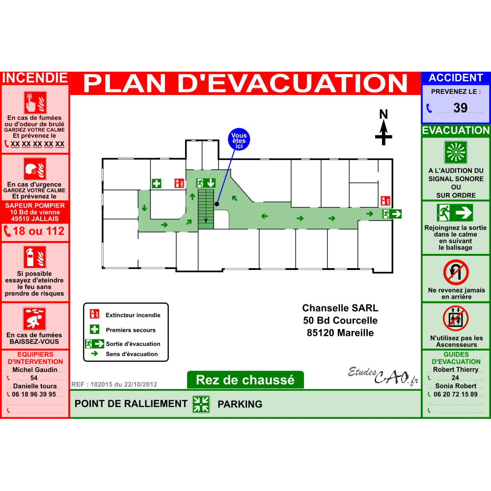 Plan d'évacuation bureau A3 plastifié