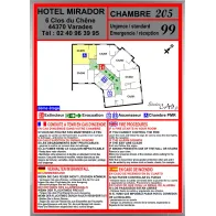 Plan incendie avec consigne de sécurité chambre hotel