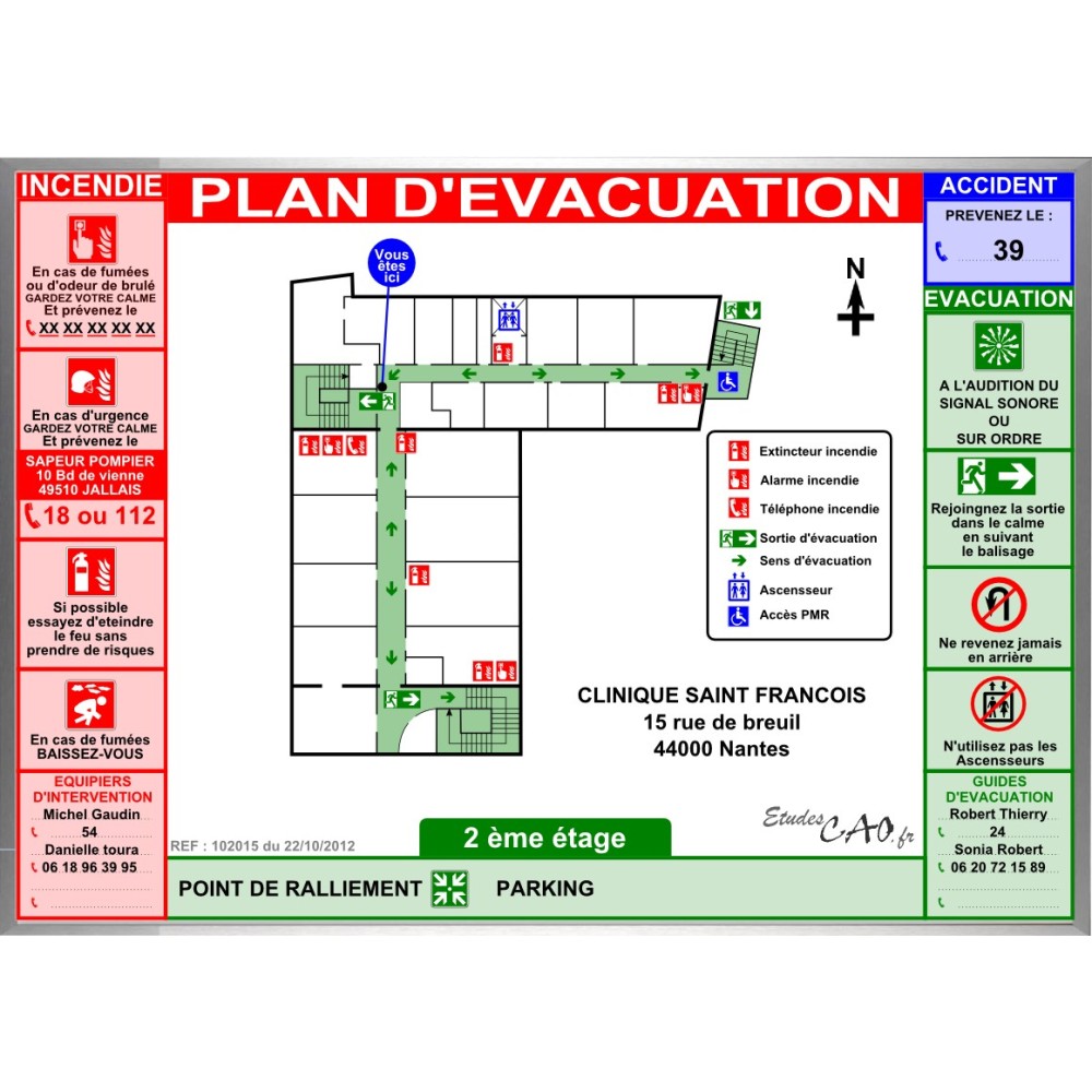 Plan d'évacuation hôpitaux cadre alu Plan d'évacuation hôpitaux cadre alu