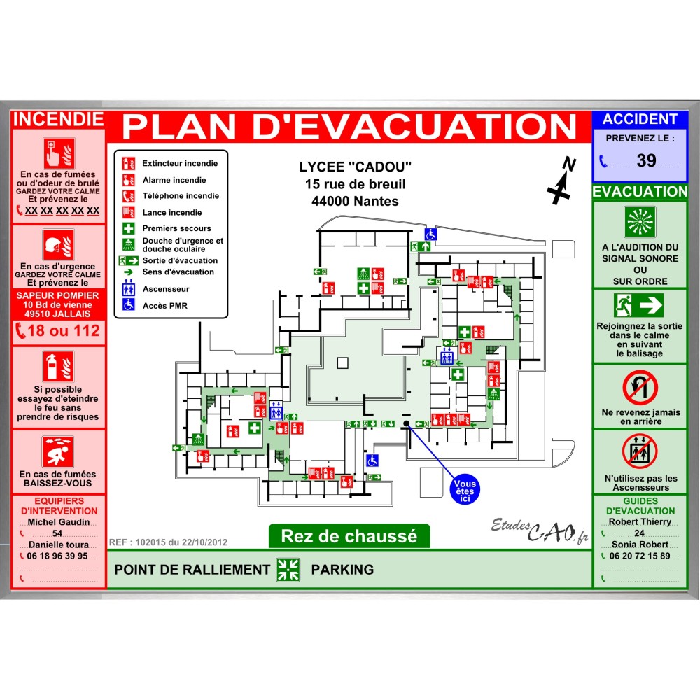 Plan d'évacuation écoles A3 cadre alu