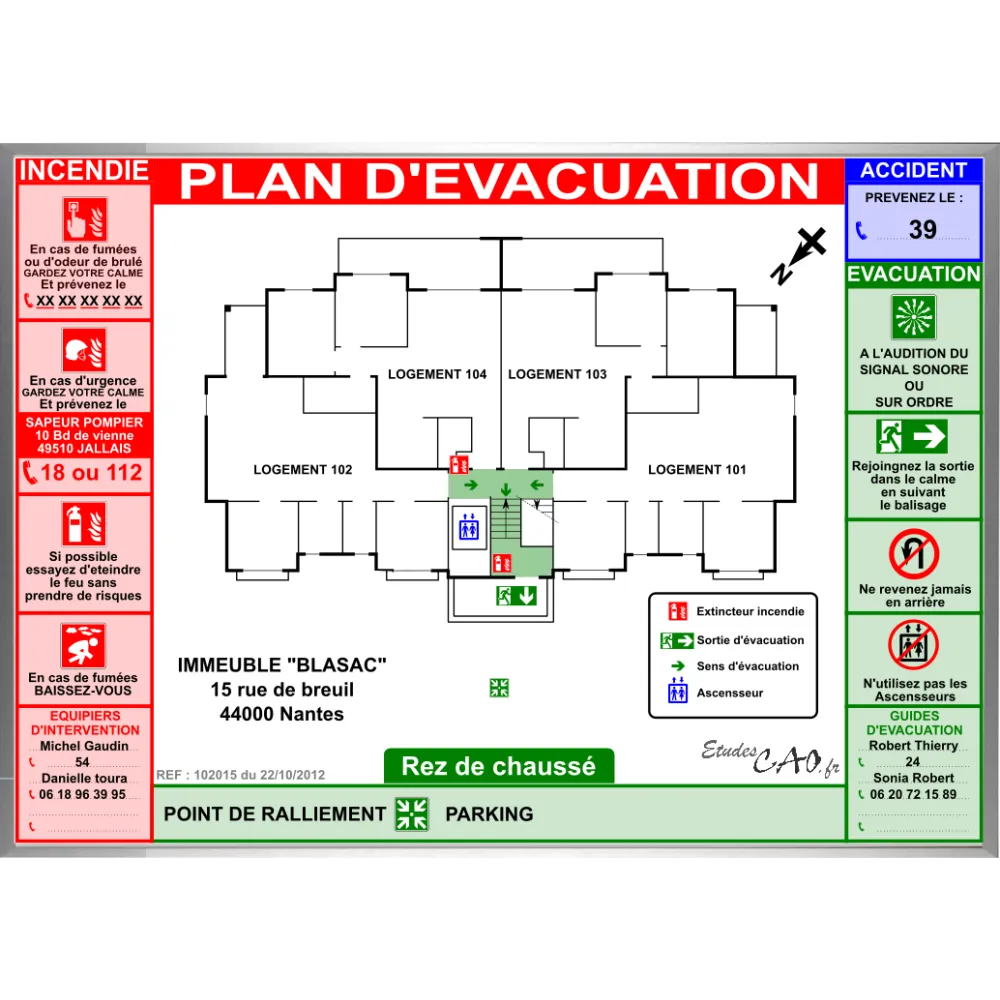Plan d'évacuation habitations A3 cadre alu Plan d'évacuation habitations A3 cadre alu