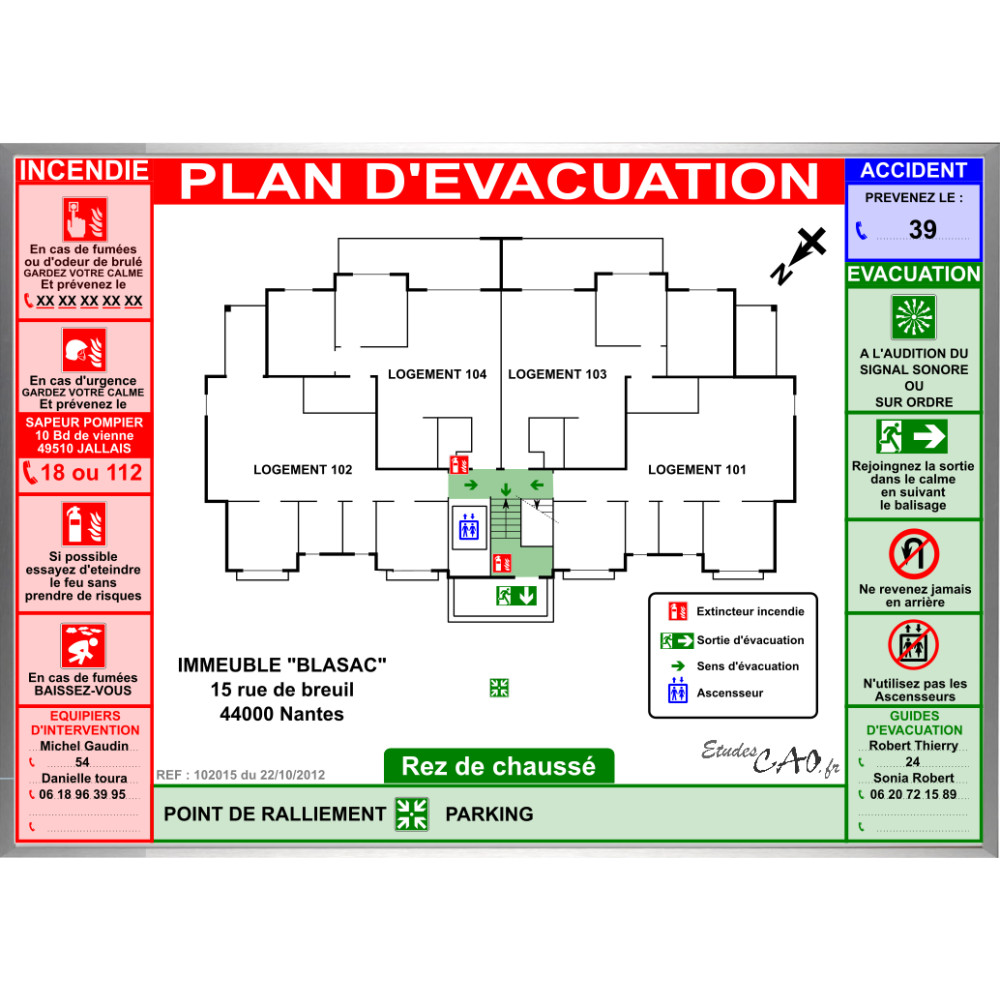 Plan d'évacuation habitations A3 cadre alu Plan d'évacuation habitations A3 cadre alu
