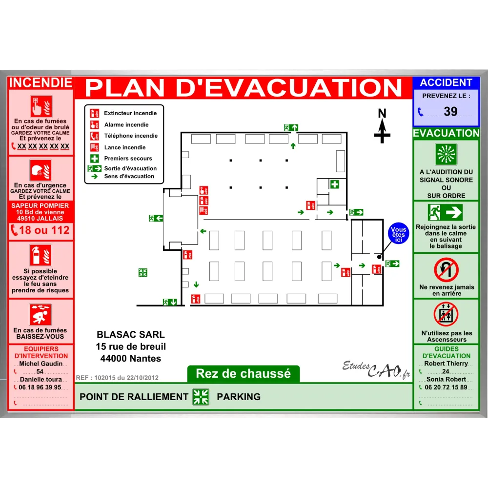 Plan d'évacuation usines A3 cadre alu Plan d'évacuation usines A3 cadre alu