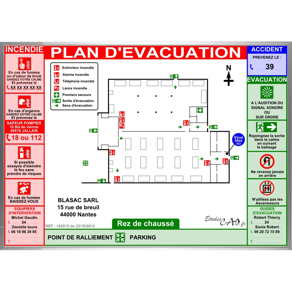 Plan d'évacuation usines A3 cadre alu Plan d'évacuation usines A3 cadre alu