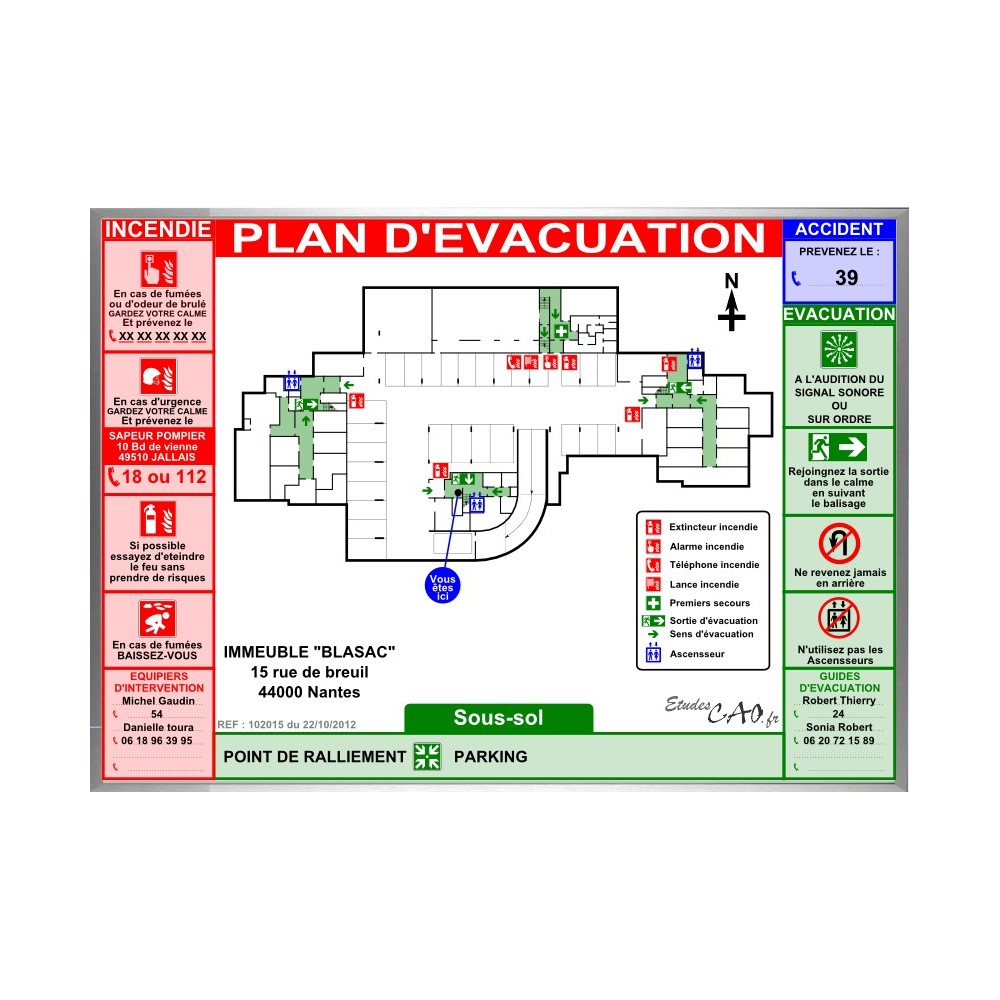 Plan d'évacuation parking A3 cadre alu Plan d'évacuation parking A3 cadre alu