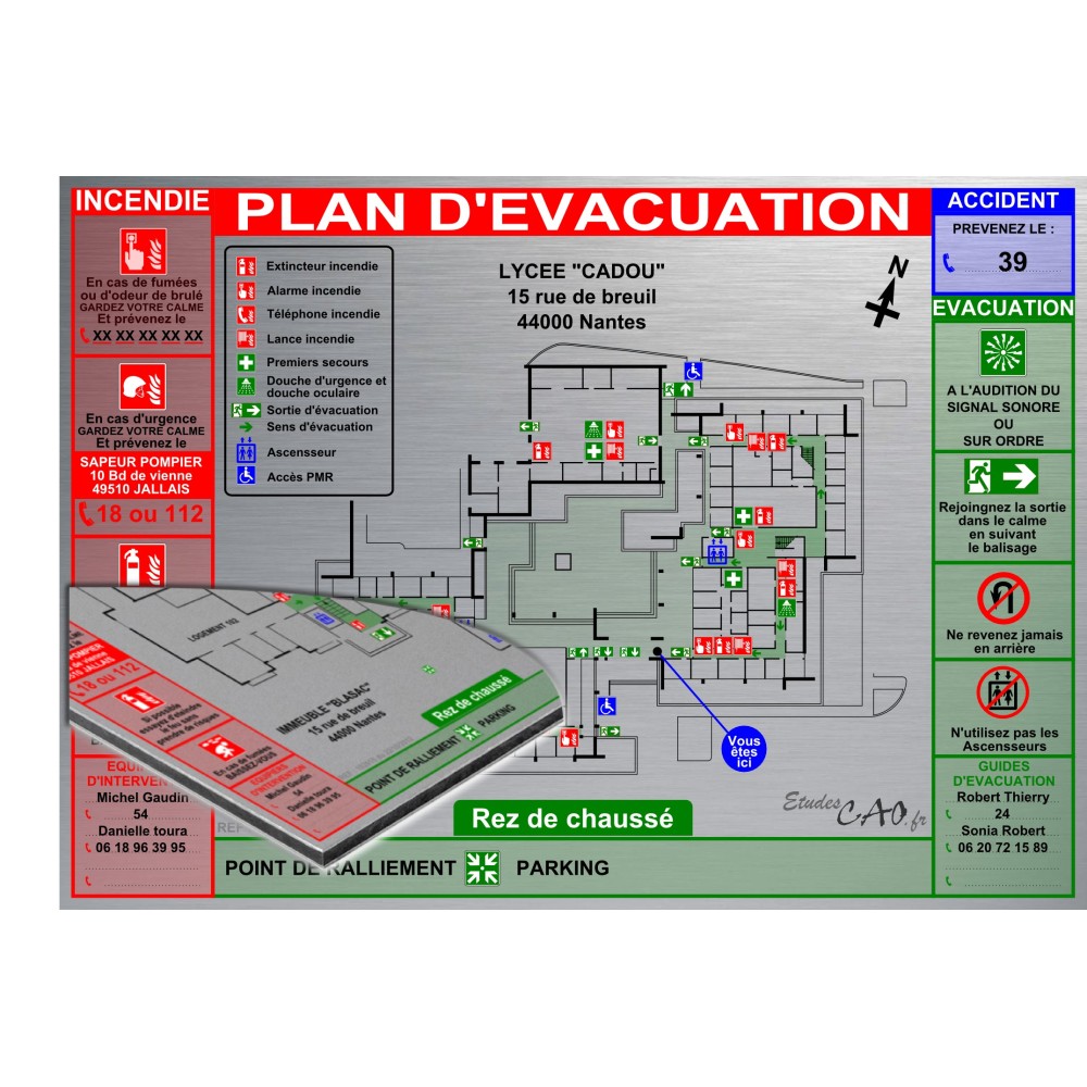 Plan d'évacuation écoles A3 support Dibond Alu 60x40cm Plan d'évacuation écoles A3 support Dibond Alu 60x40cm
